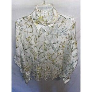 Stenstroms Women’s Casual Linen Shirt Size 44 XL White Floral Beach Cruise
